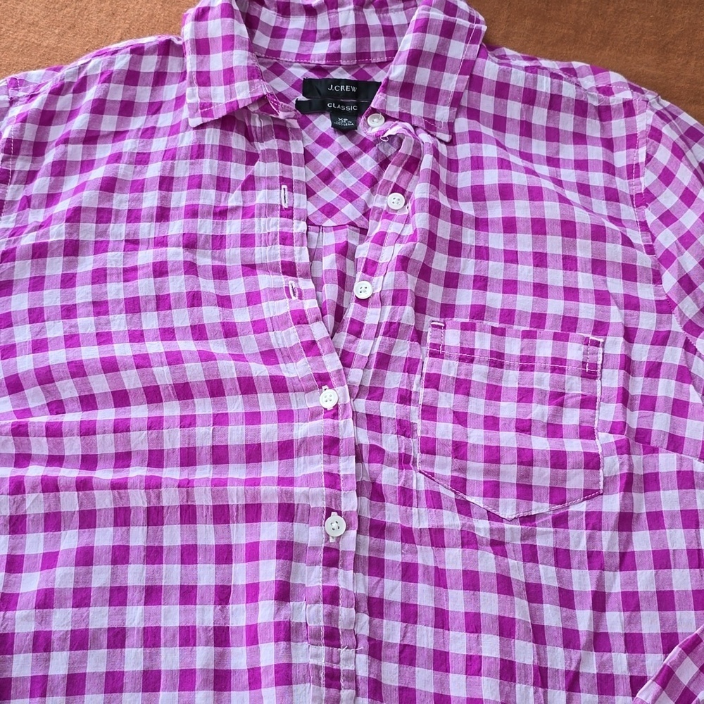 J. Crew Gingham Pullover 1/2 Button Up Shirt - Picture 4 of 10